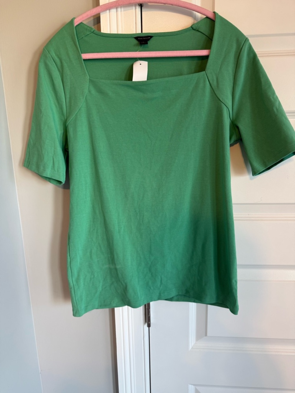 Ann Taylor Green Square Neck Short Sleeve Top